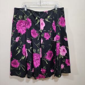 Talbots large purple and pink flower print pleated  lined skirt woman's size 18